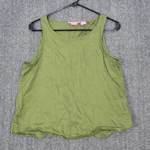 Isaac Mizrahi Tank Top Womens Small Green 100% Linen Sleeveless Tulip Wrap Bouse